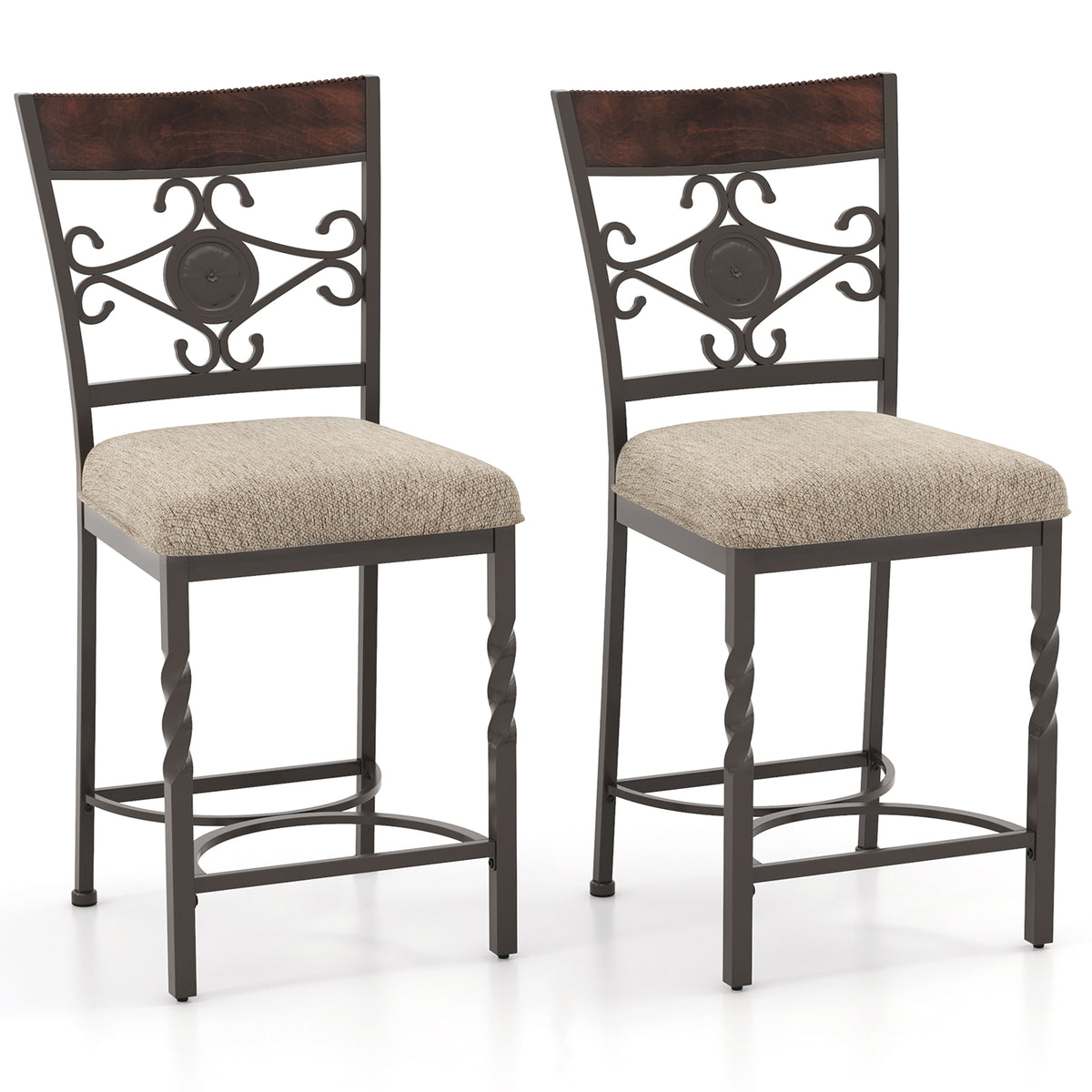 25-Inch Bar Stools Set of 2, Rust-Proof Metal Frame, Brown