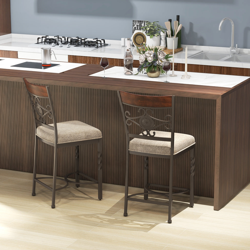 25-Inch Bar Stools Set of 2, Rust-Proof Metal Frame, Brown