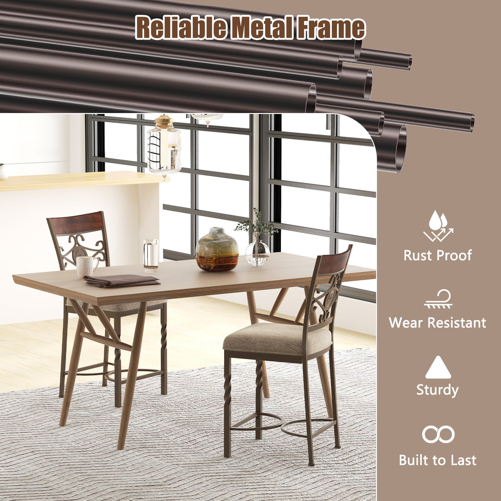 25-Inch Bar Stools Set of 2, Rust-Proof Metal Frame, Brown