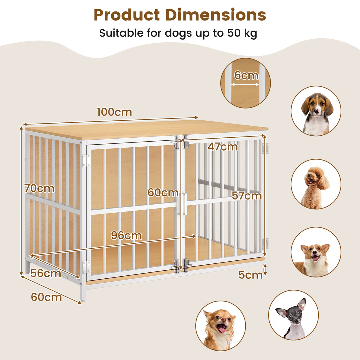 40 Inch Dog Crate Furniture with Dual Lockable Doors - Natural Variation