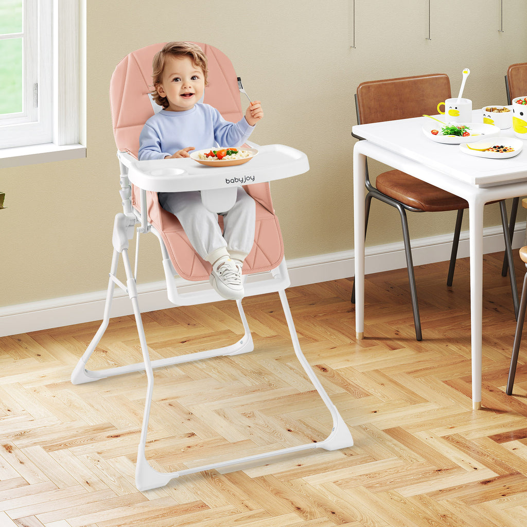 Pink Compact Highchair with Removable Tray & Safety Harness - Easy Clean & Space Saving