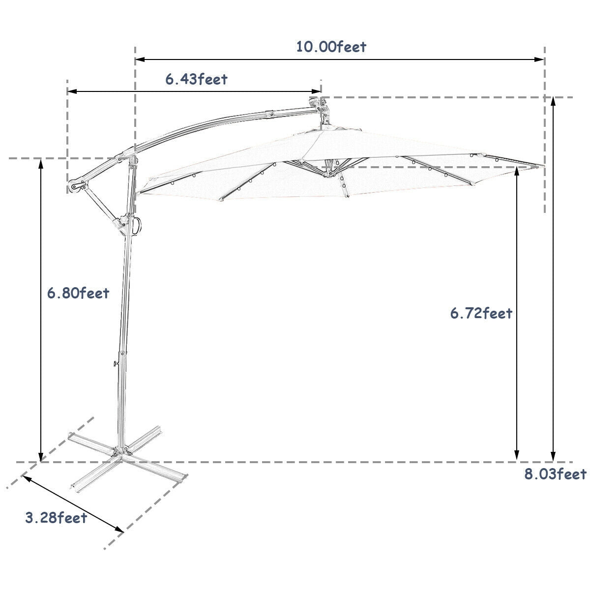 10 x 8 Feet Solar Patio Umbrella with 32 LED Lights, 360° Rotation, Navy