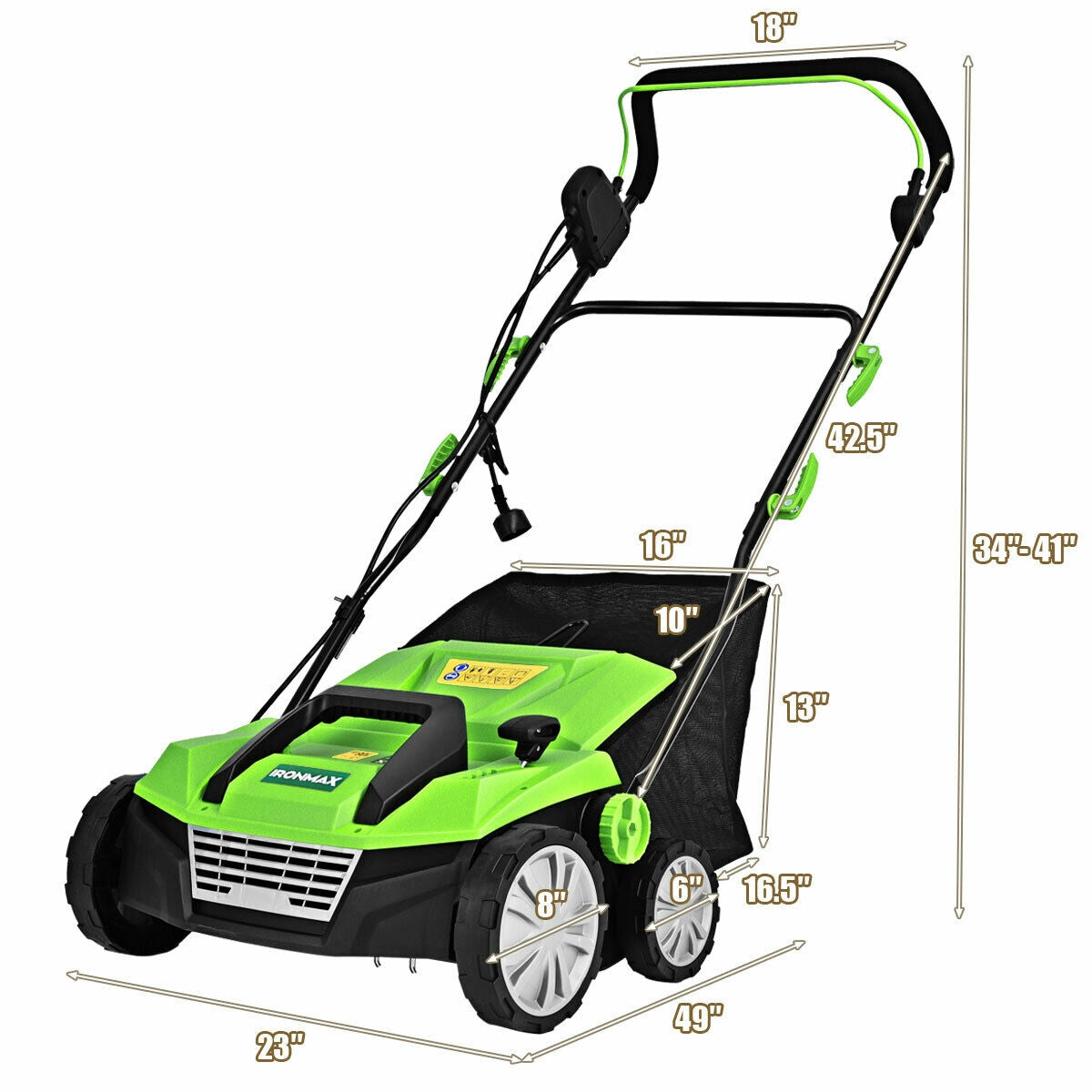 15 Inch 13 Amp Electric Scarifier with Collection Bag and Removable