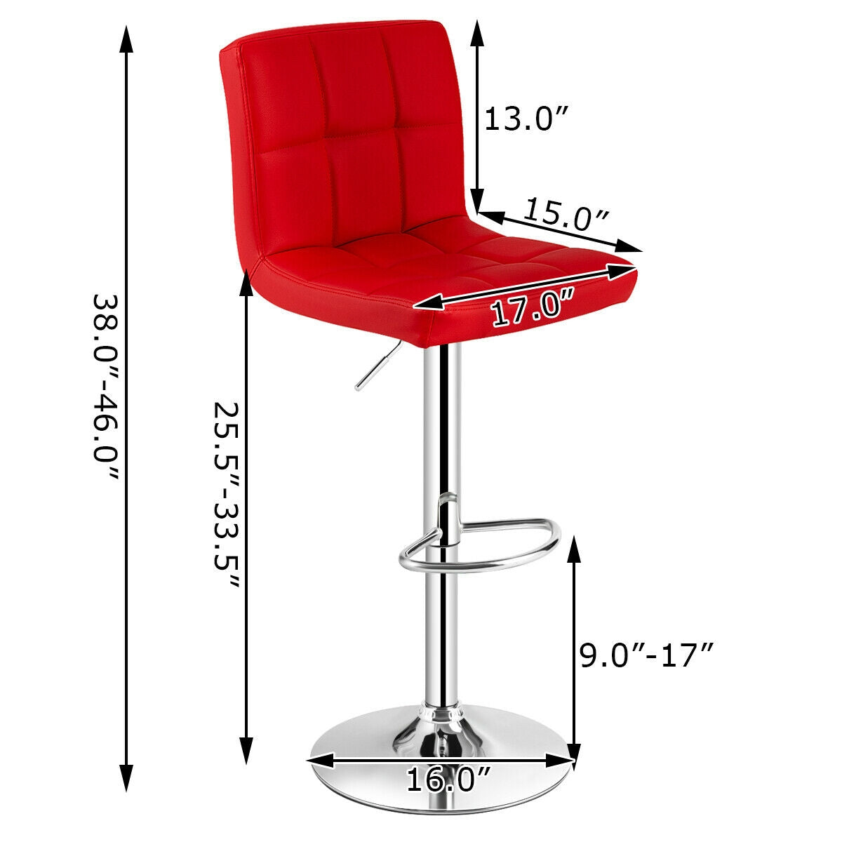 Set of 2 Square Swivel Bar Stools with Back – Grid Pattern, Red