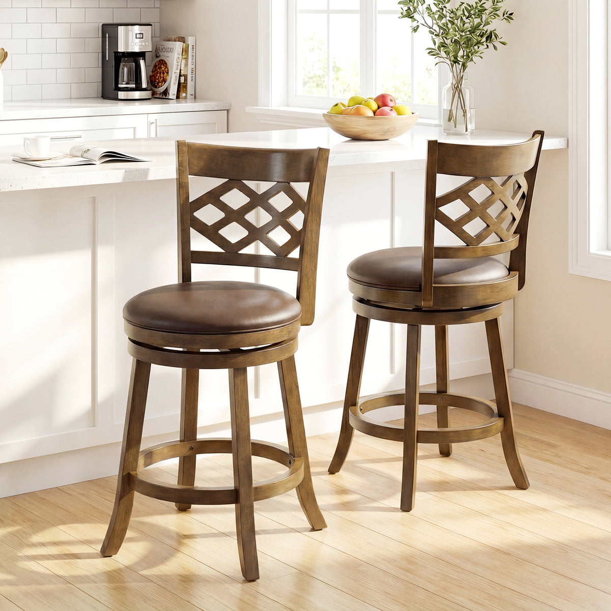 26-Inch Counter Height Bar Stools Set of 2 with PVC