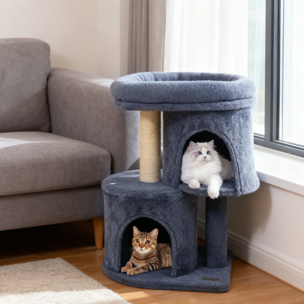 Costway 26 Inch Cat Tower with Large Padded Perch & Dual Condos - Dark Gray