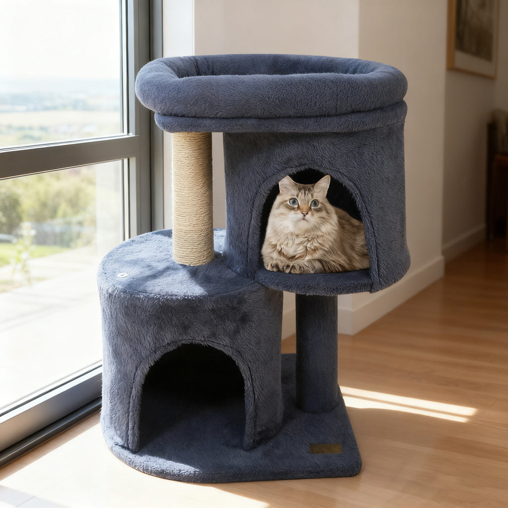 Costway 26 Inch Cat Tower with Large Padded Perch & Dual Condos - Dark Gray