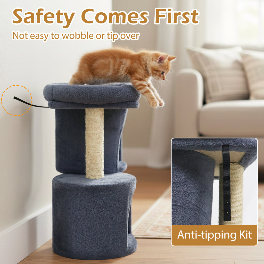 Costway 26 Inch Cat Tower with Large Padded Perch & Dual Condos - Dark Gray