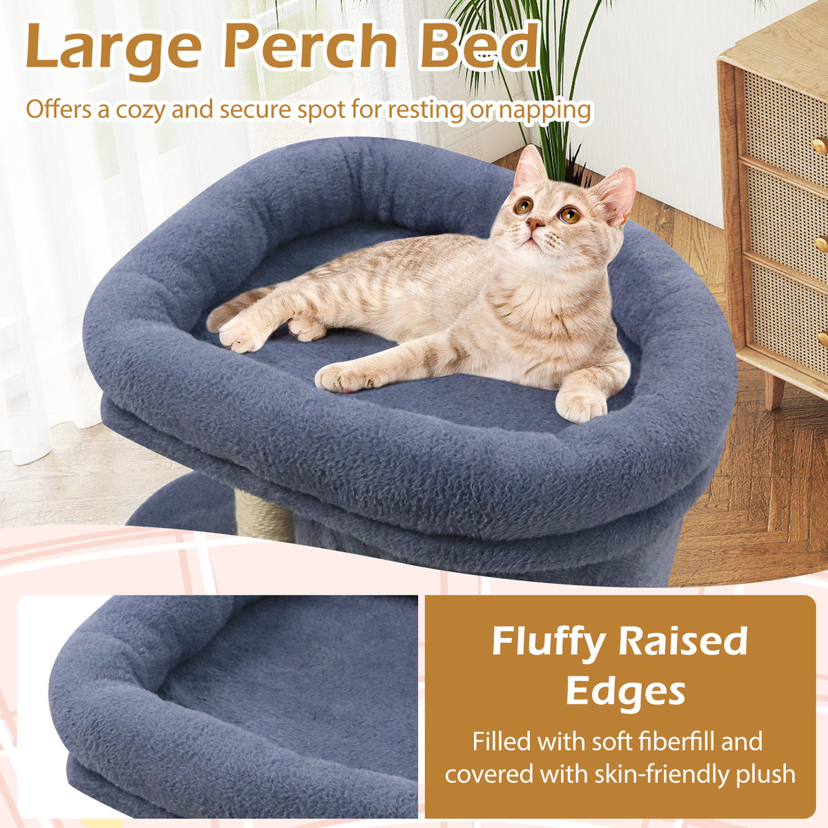 Costway 26 Inch Cat Tower with Large Padded Perch & Dual Condos - Dark Gray