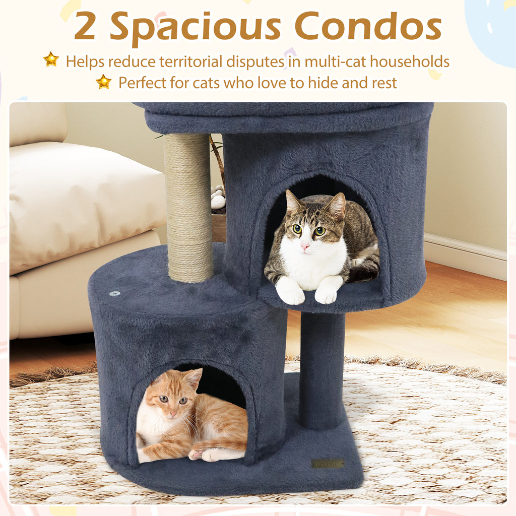 Costway 26 Inch Cat Tower with Large Padded Perch & Dual Condos - Dark Gray