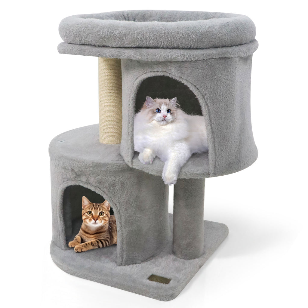 26 Inch Cat Tower with Large Padded Perch & Dual Condos - Light Gray