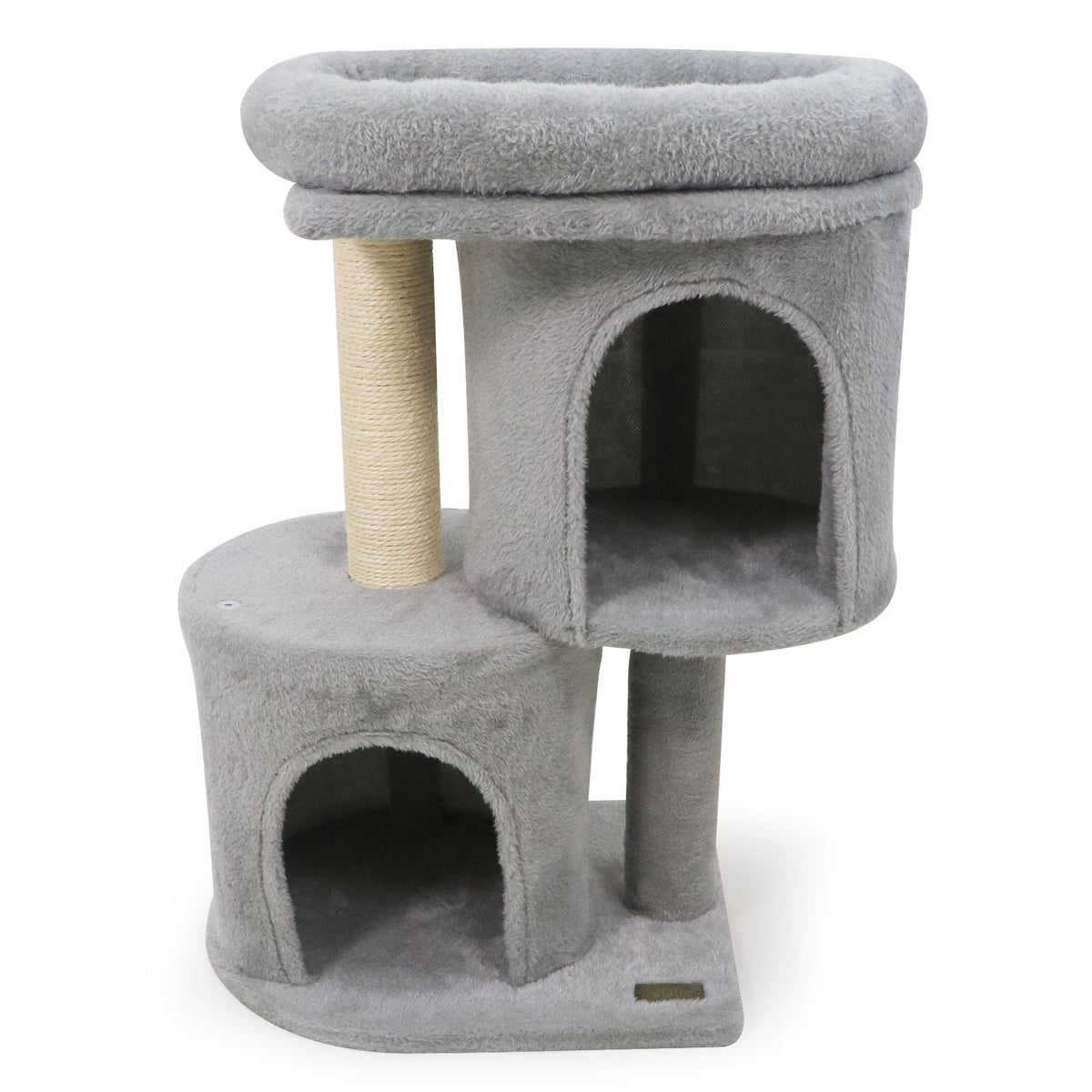 26 Inch Cat Tower with Large Padded Perch & Dual Condos - Light Gray