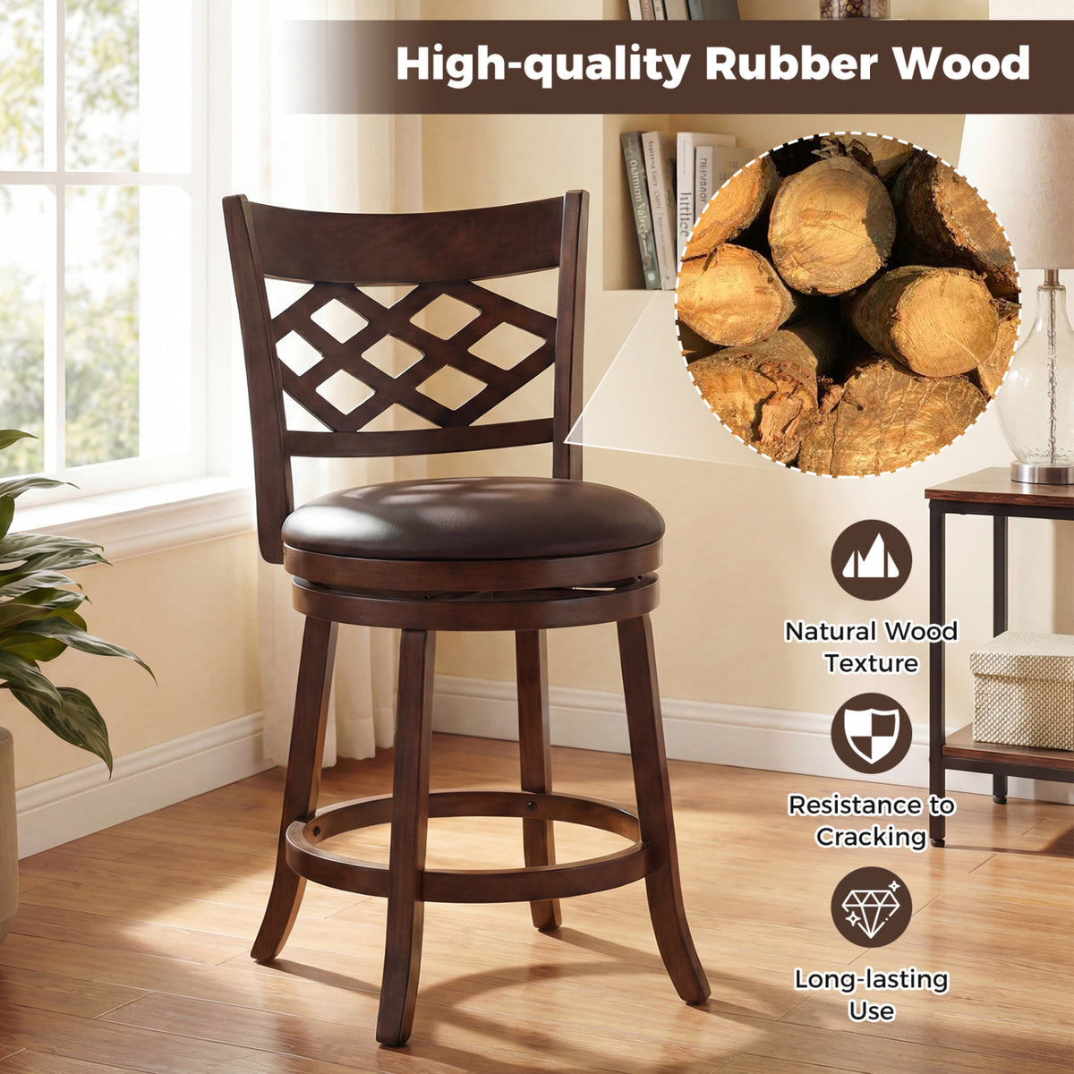 26-Inch Counter Height Bar Stools Set of 2 with PVC