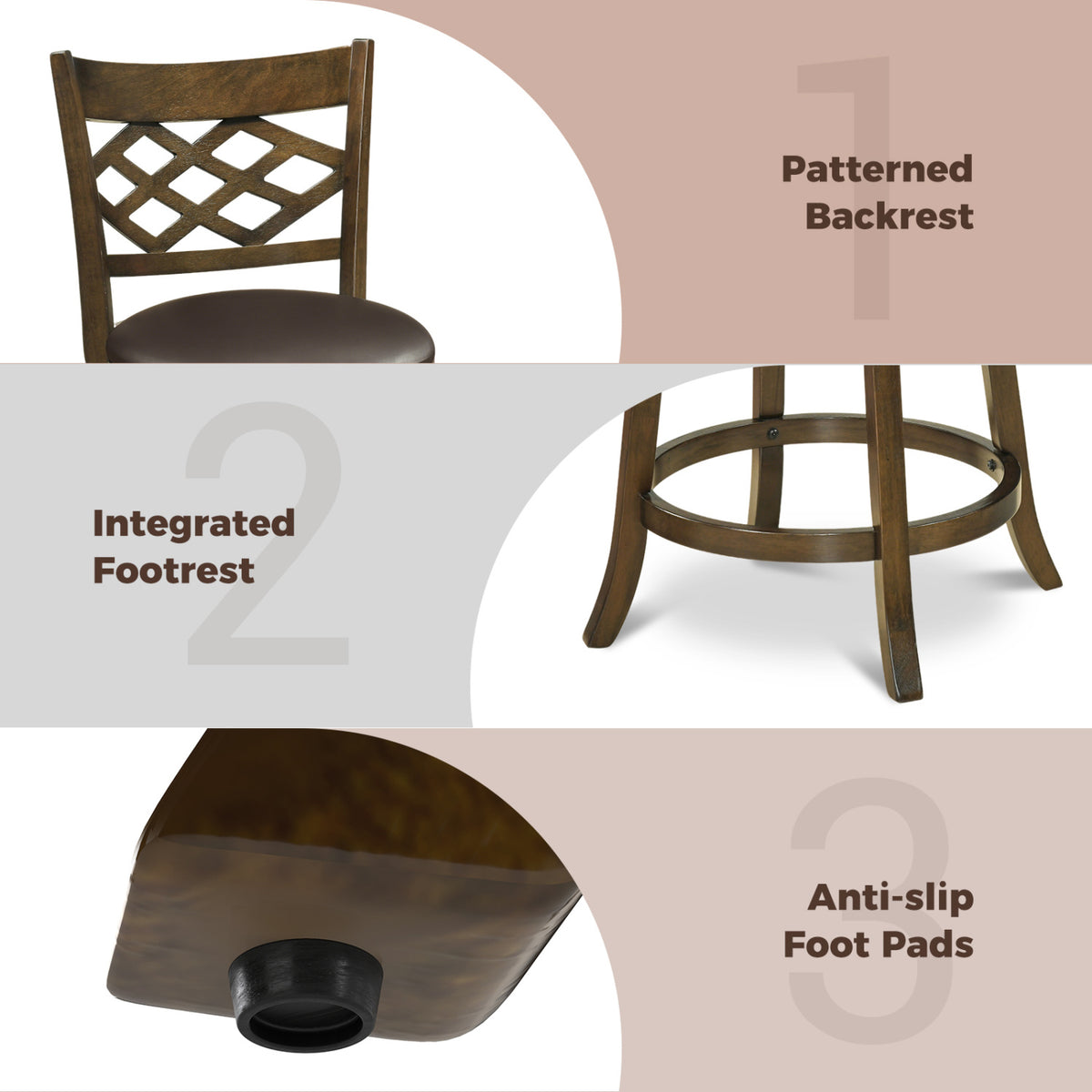26-Inch Counter Height Bar Stools Set of 2 with PVC