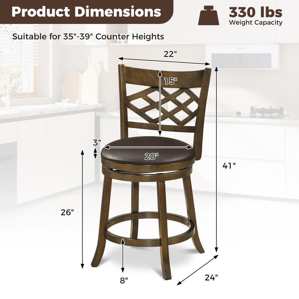 26-Inch Counter Height Bar Stools Set of 2 with PVC