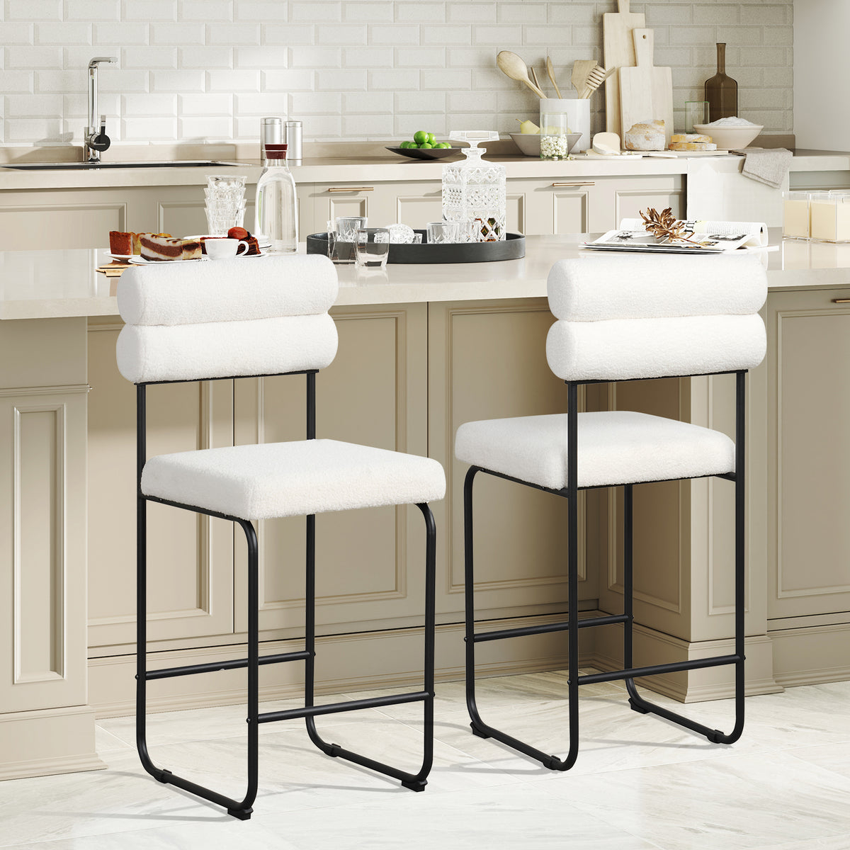 26 Inch Counter Height Bar Stools Set of 2, White