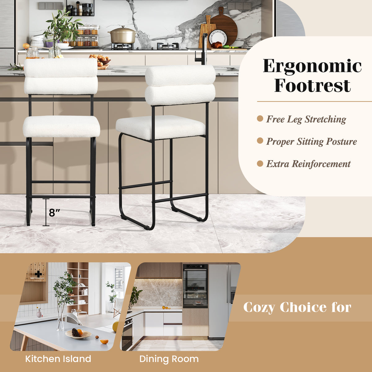 26-Inch Counter Height Bar Stools Set of 2, White