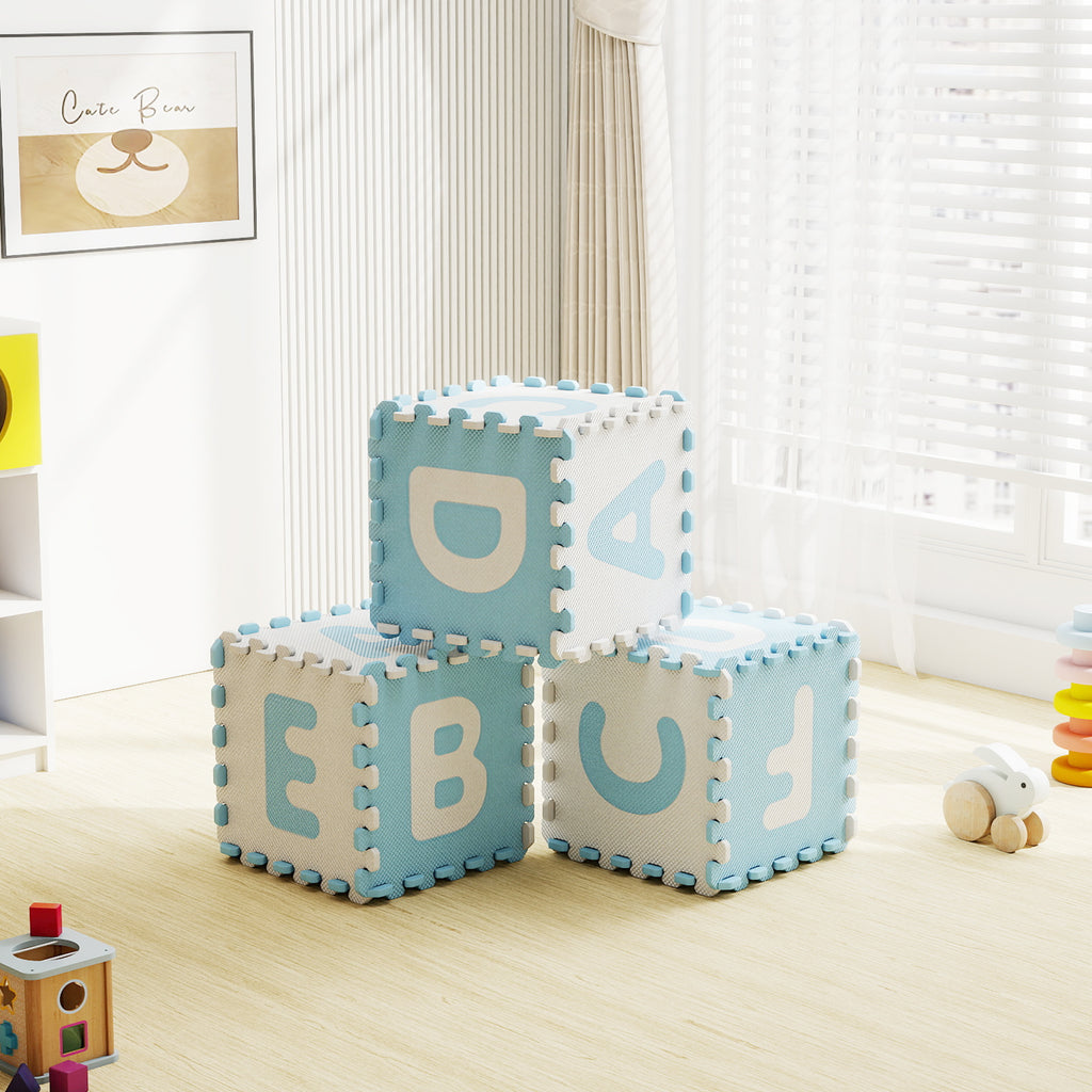 Interlocking ABC Play Mats Blue with Detachable Letters - 26 Pieces