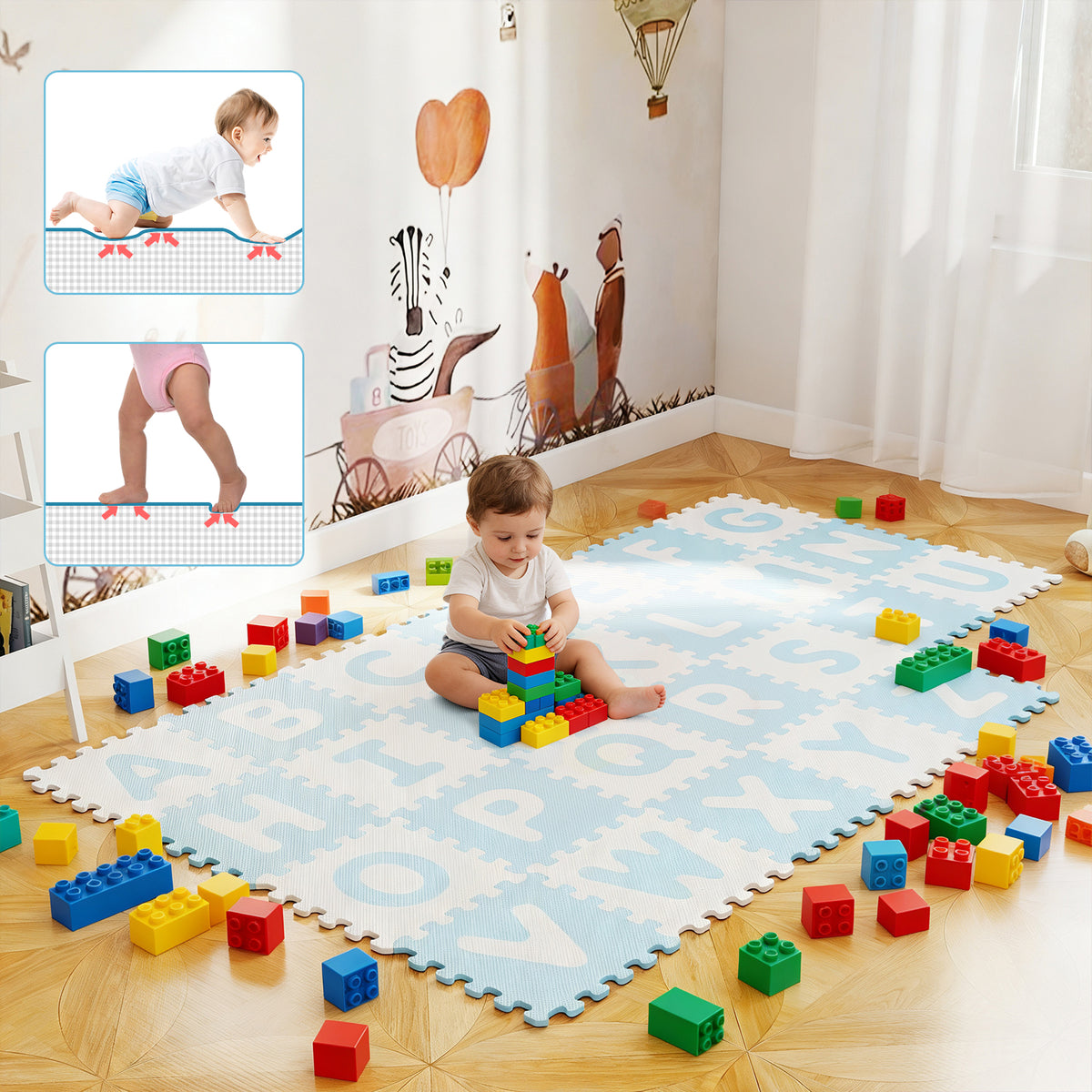 Interlocking ABC Play Mats Blue with Detachable Letters - 26 Pieces