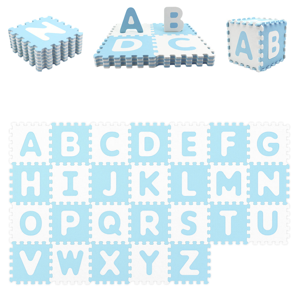 Interlocking ABC Play Mats Blue with Detachable Letters - 26 Pieces