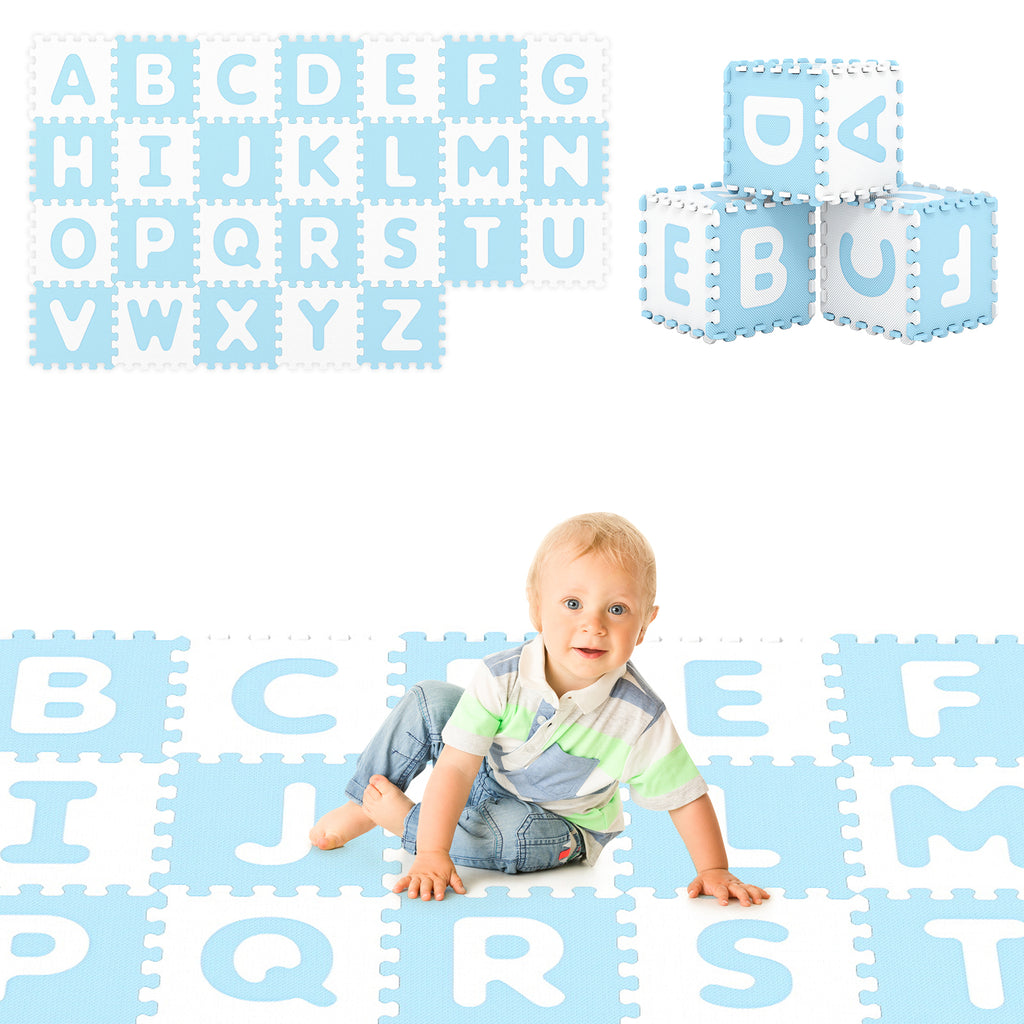 Interlocking ABC Play Mats Blue with Detachable Letters - 26 Pieces
