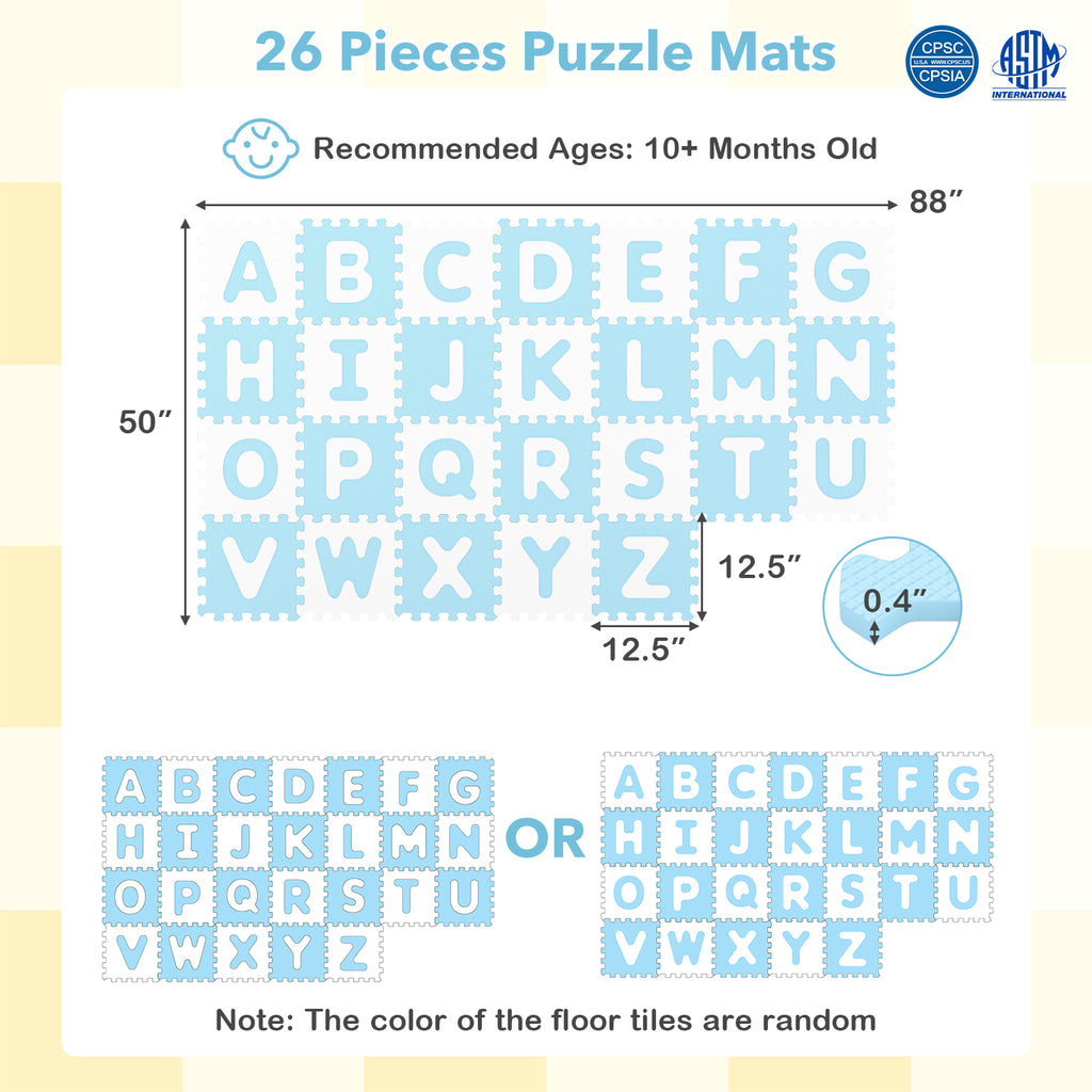 Interlocking ABC Play Mats Blue with Detachable Letters - 26 Pieces