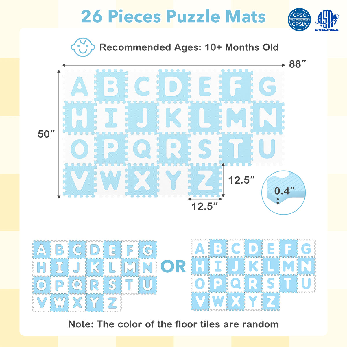 Interlocking ABC Play Mats Blue with Detachable Letters - 26 Pieces