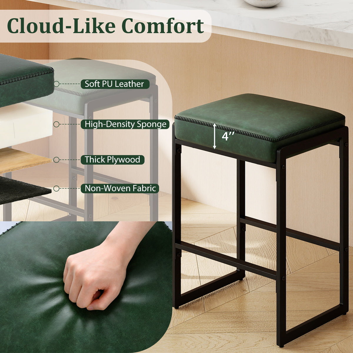 26 Inch Counter Height Bar Stools Set of 4 - Green