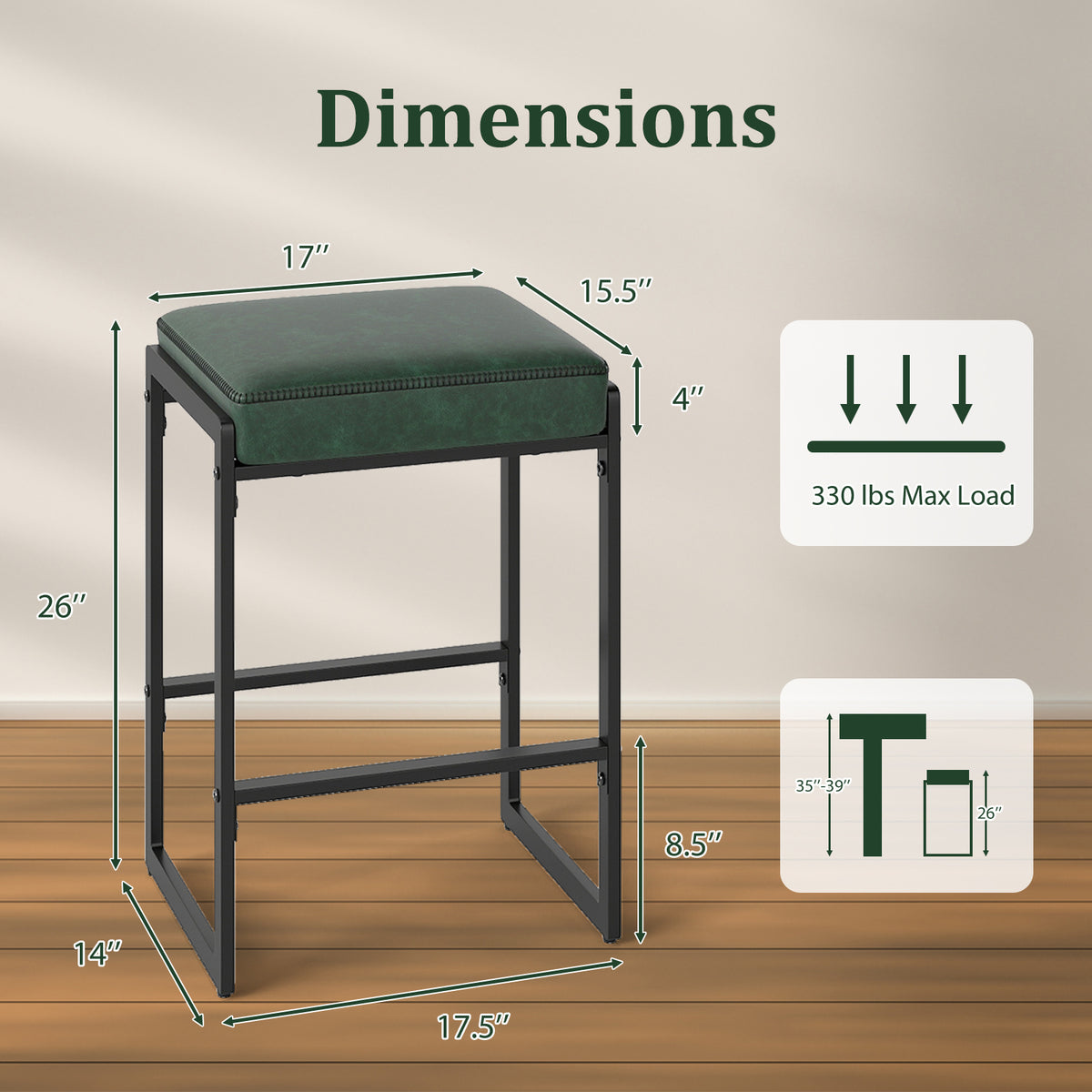 26 Inch Counter Height Bar Stools Set of 4 - Green