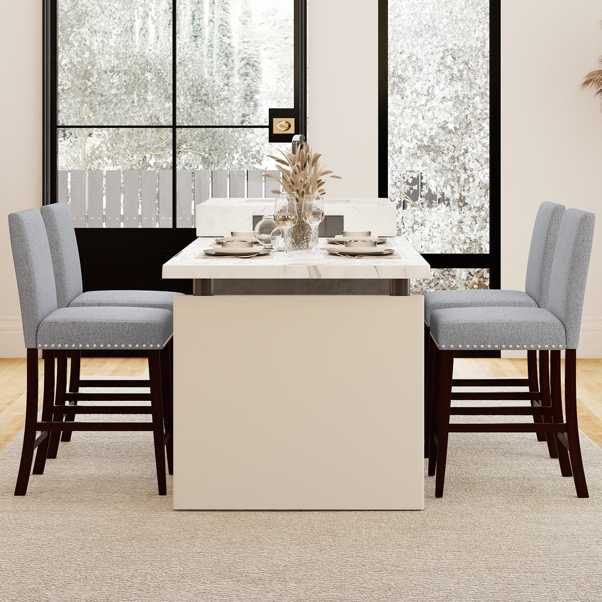 26 Inch Counter Height Chairs Set of 2, Gray - Padded Seat