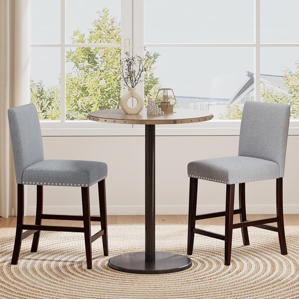 26 Inch Counter Height Chairs Set of 2, Gray - Padded Seat