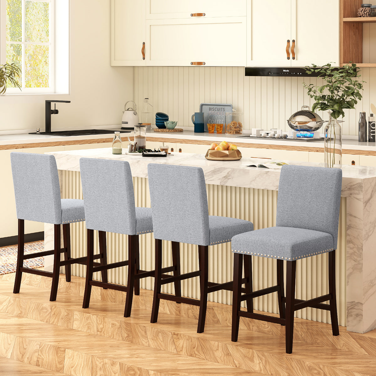 26 Inch Counter Height Chairs Set of 2, Gray - Padded Seat