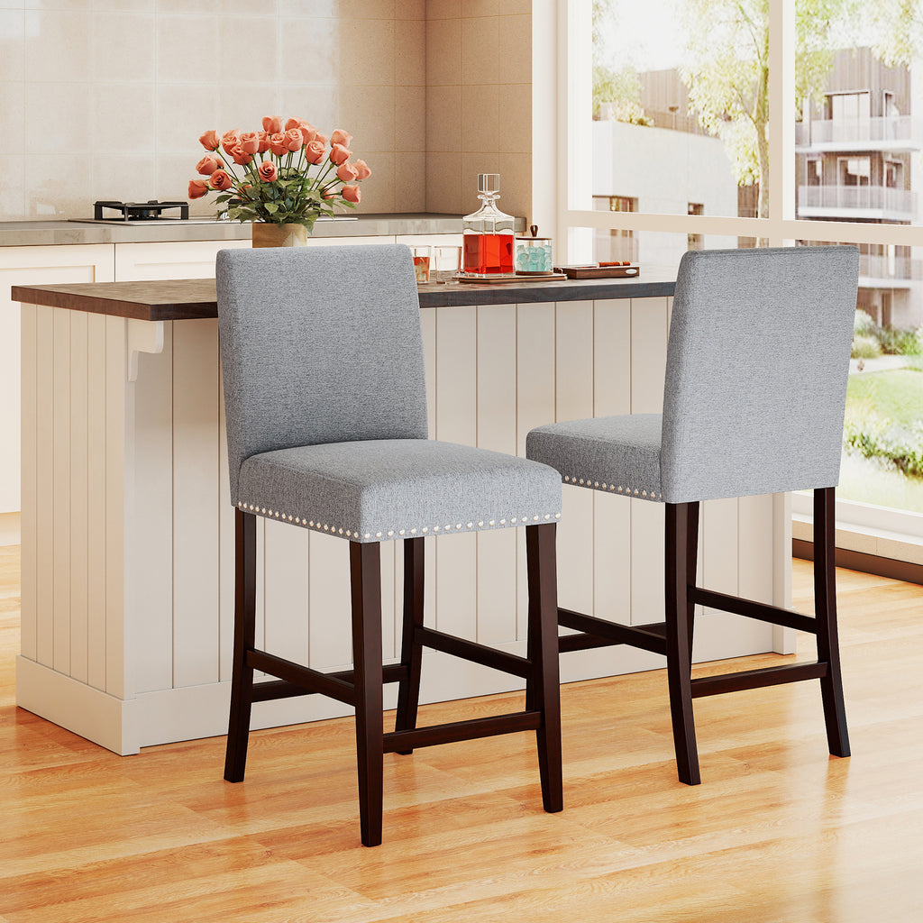 26 Inch Counter Height Chairs Set of 2, Gray - Padded Seat