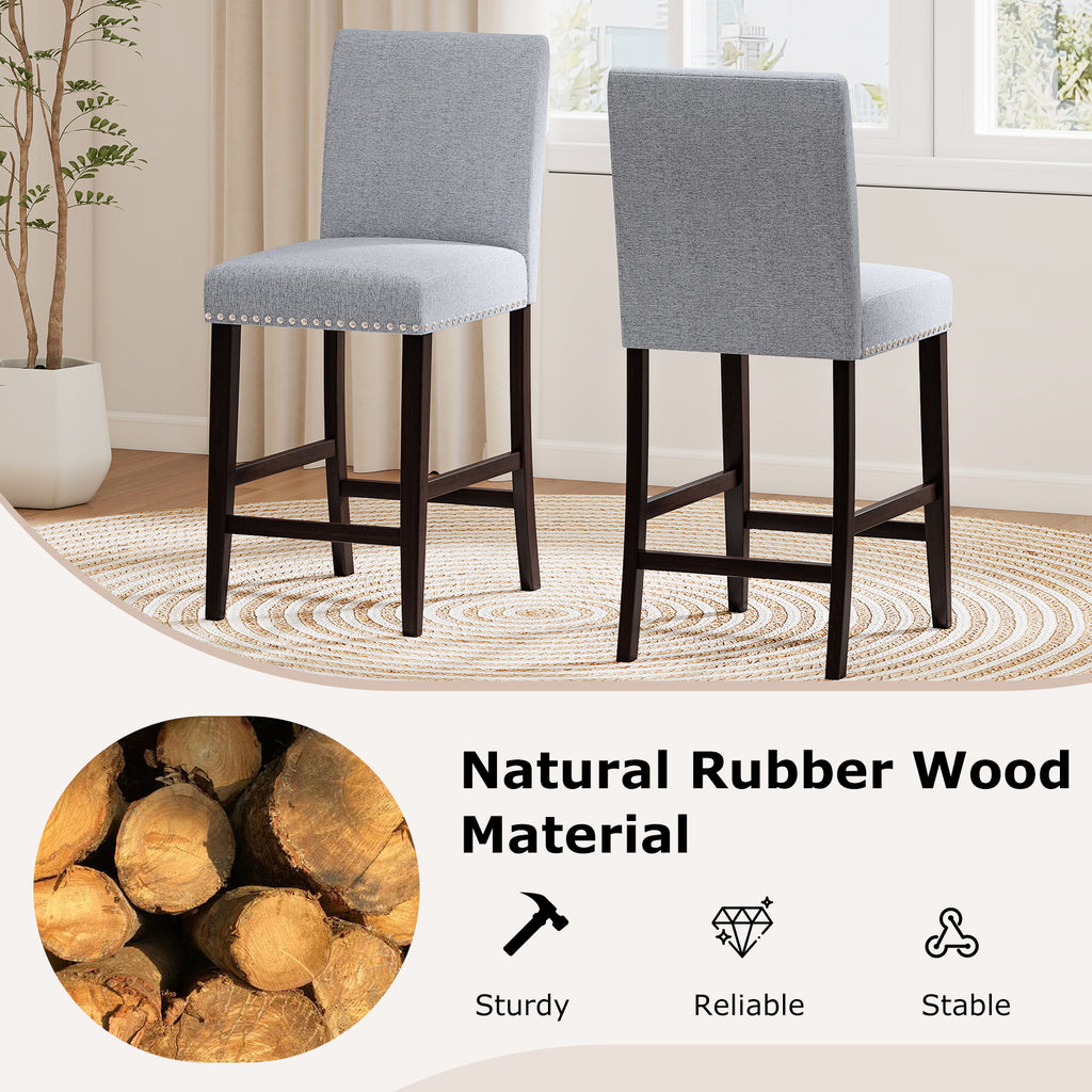 26 Inch Counter Height Chairs Set of 2, Gray - Padded Seat