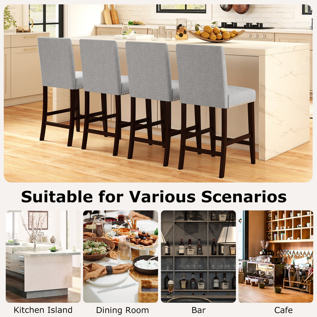 26 Inch Counter Height Chairs Set of 2, Gray - Padded Seat