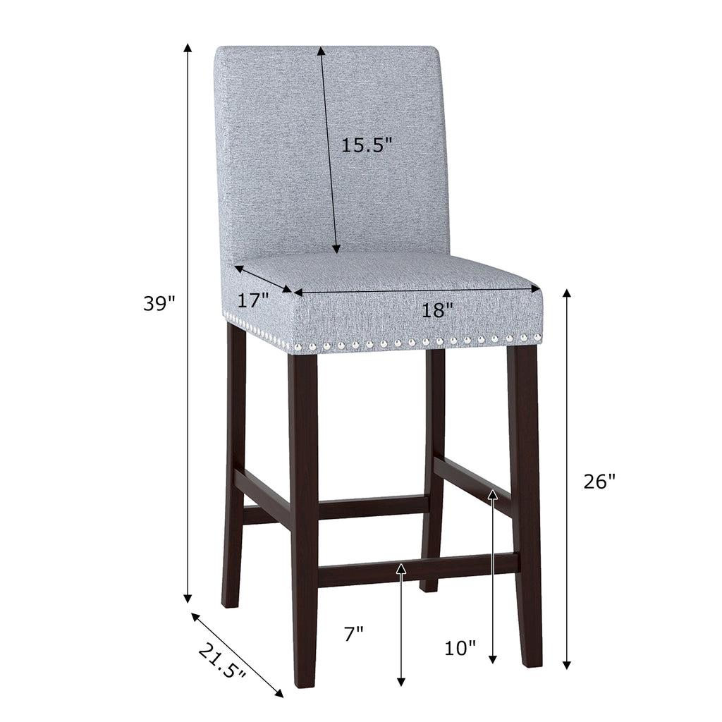 26 Inch Counter Height Chairs Set of 2, Gray - Padded Seat