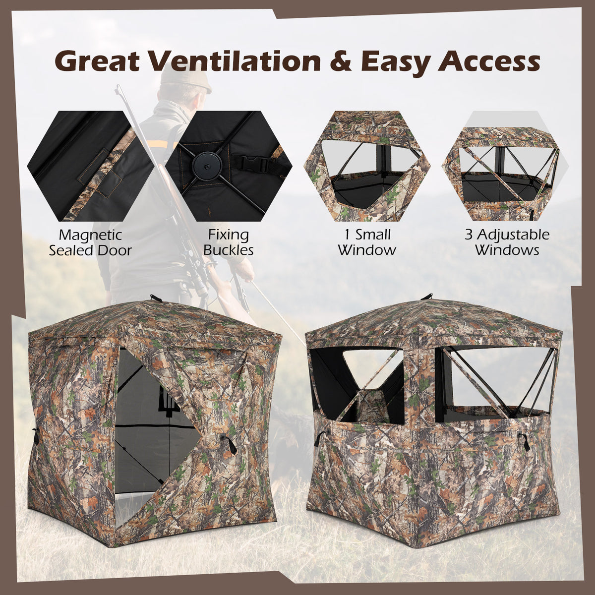 270° See Through Hunting Blind Tent with Silent Magnetic Door