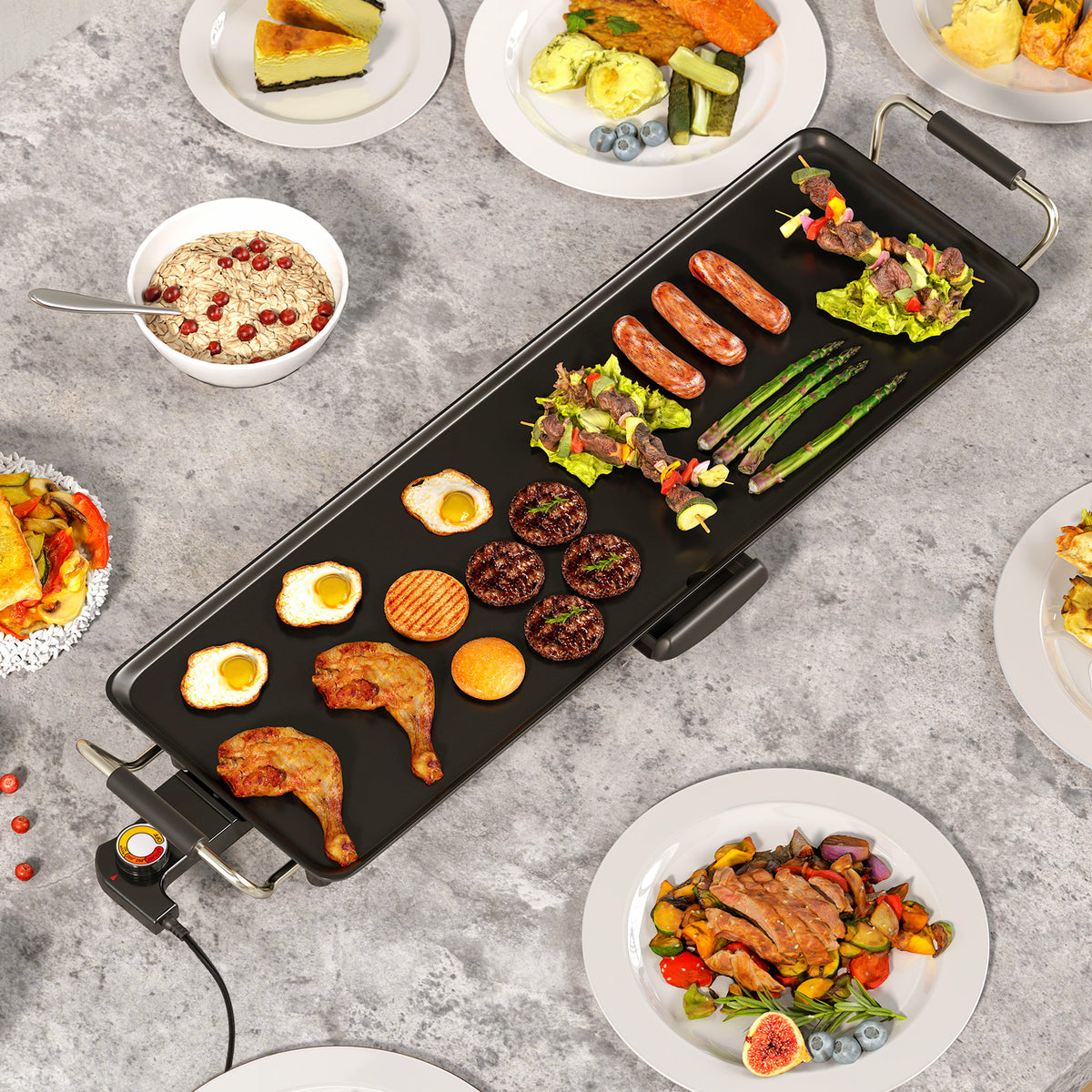 Electric Griddle 27 Inch Large Nonstick BBQ Grill with Adjustable Temperature - S Size