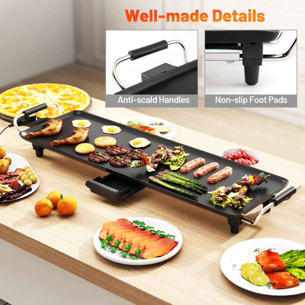 Electric Griddle 27 Inch Large Nonstick BBQ Grill with Adjustable Temperature - S Size