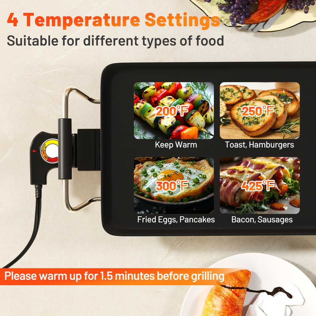 Electric Griddle 27 Inch Large Nonstick BBQ Grill with Adjustable Temperature - S Size