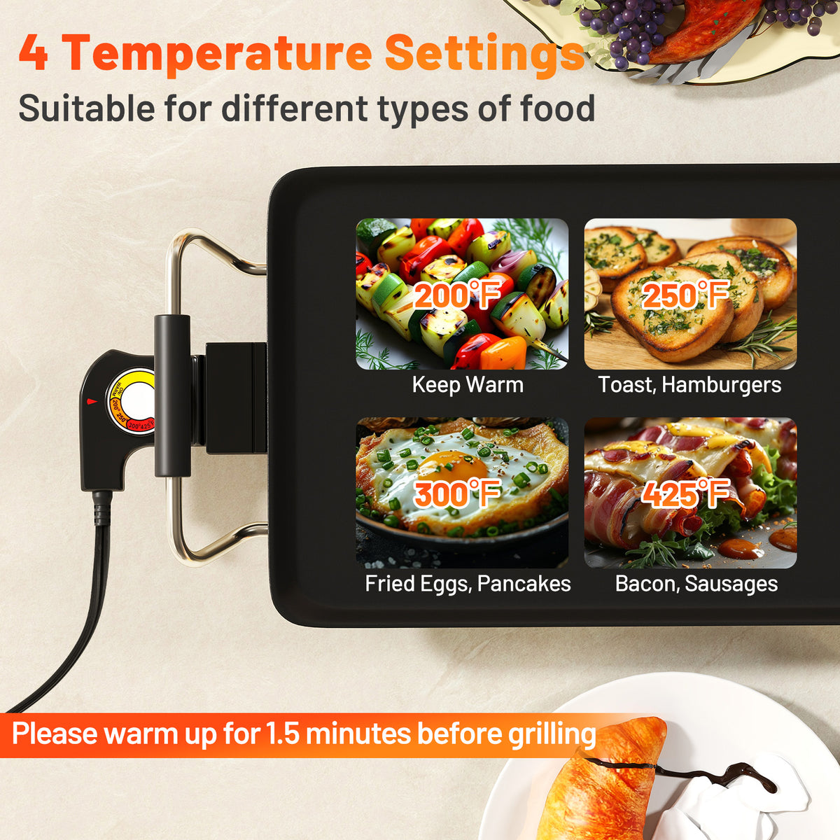 Electric Griddle 27 Inch Large Nonstick BBQ Grill with Adjustable Temperature - S Size