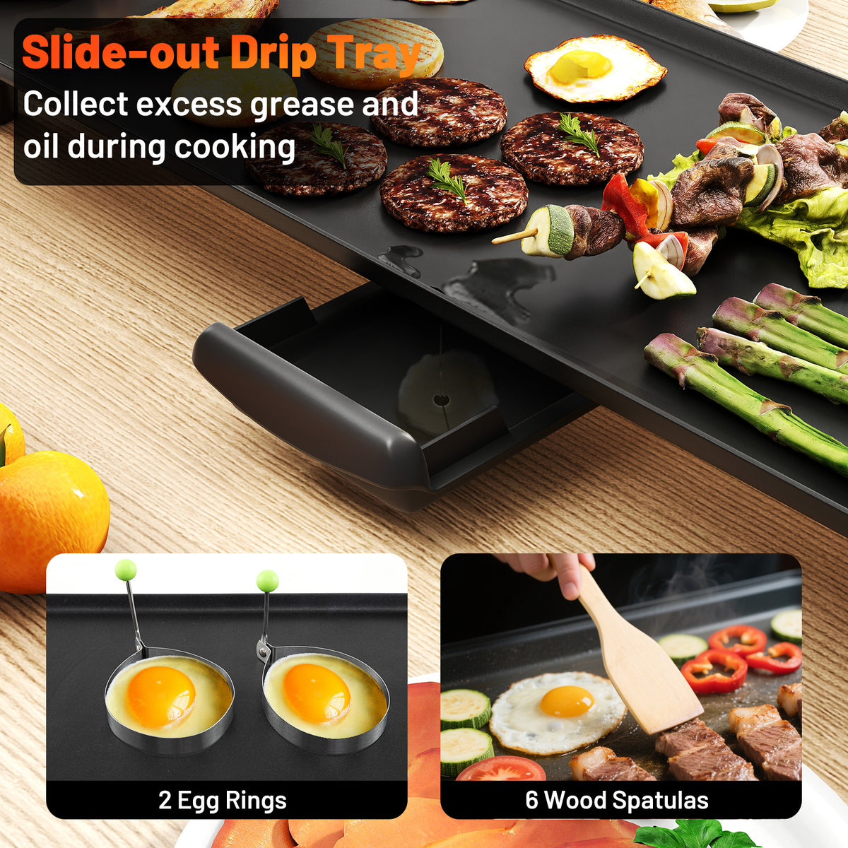 Electric Griddle 27 Inch Large Nonstick BBQ Grill with Adjustable Temperature - S Size