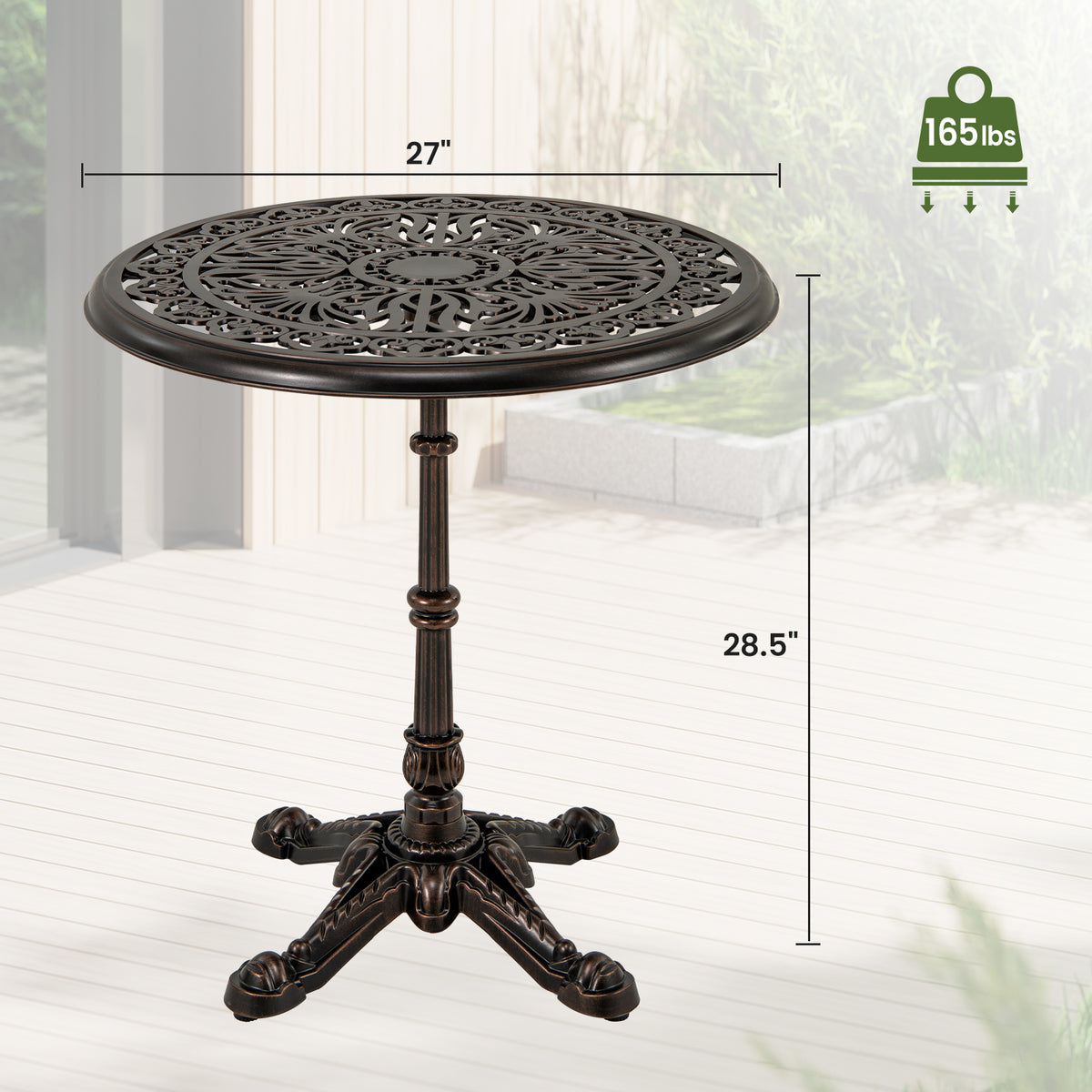 27Inch Round Cast Aluminum Patio Bistro Table with Hollow Top