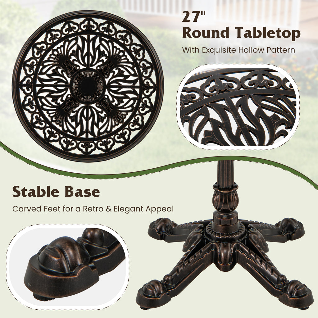 27Inch Round Cast Aluminum Patio Bistro Table with Hollow Top