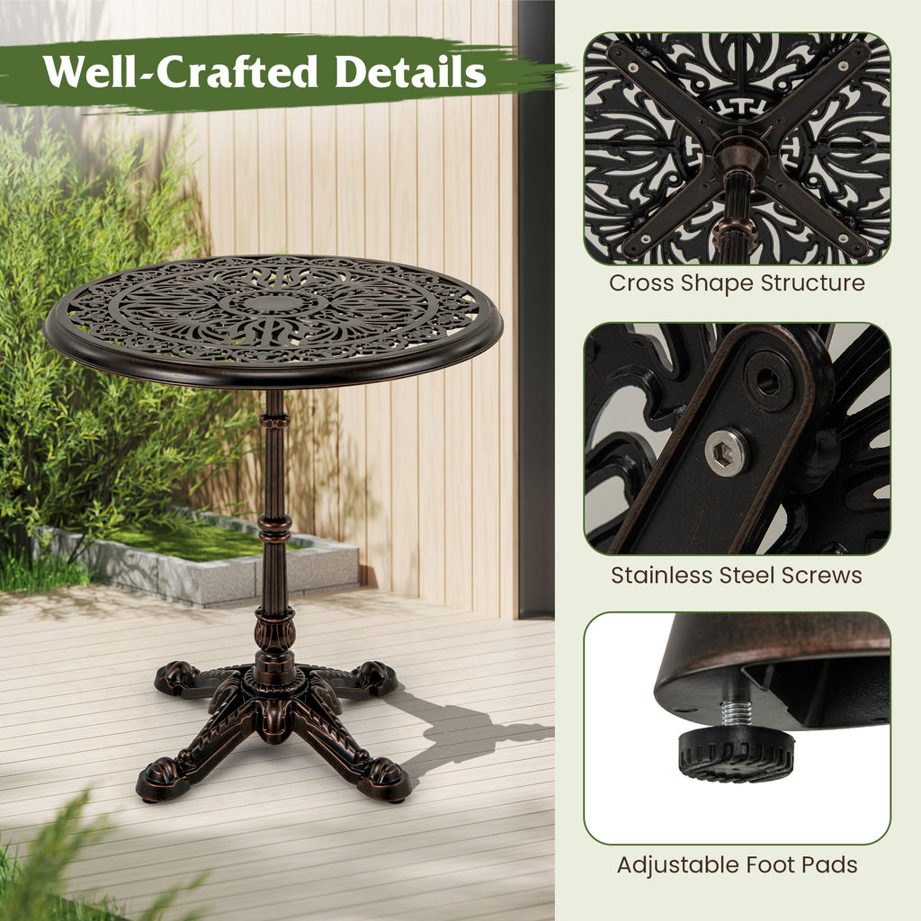 27Inch Round Cast Aluminum Patio Bistro Table with Hollow Top