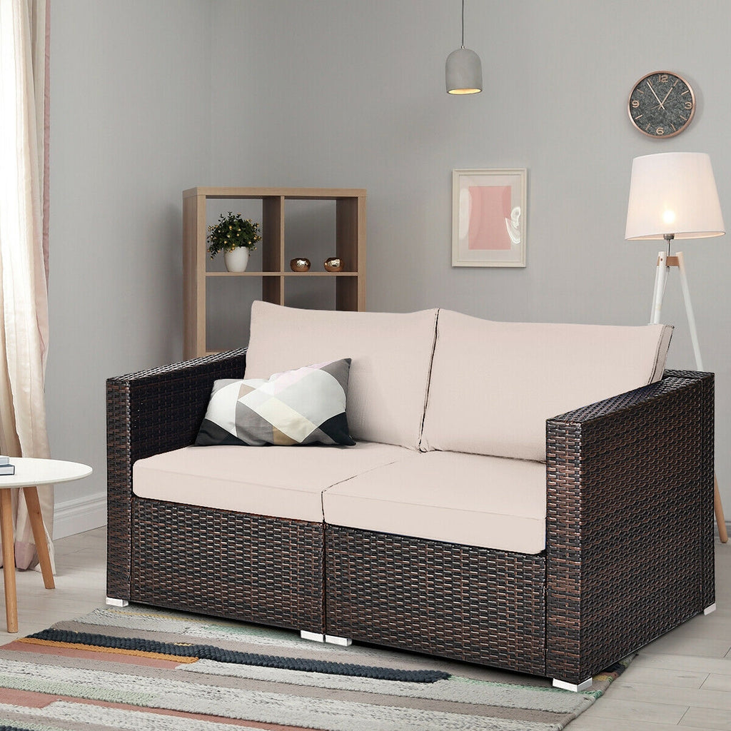 2 Piece Rattan Sectional Sofa Set - Beige