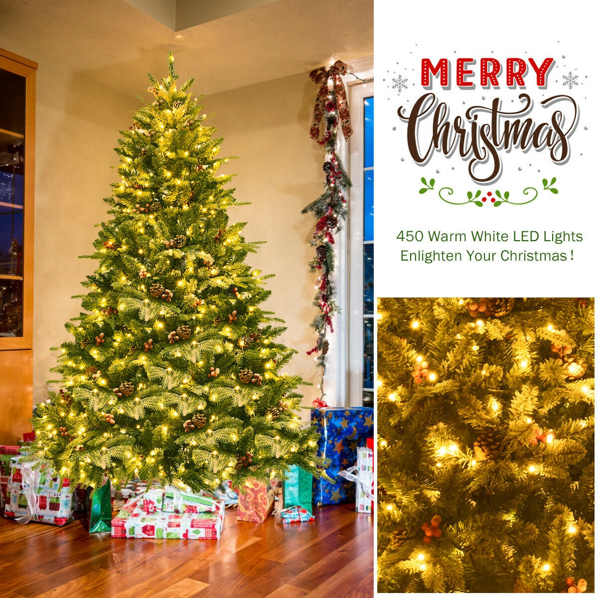 Pre-Lit Snow Flocked Artificial Christmas Tree 6.5 Feet with LED Lights