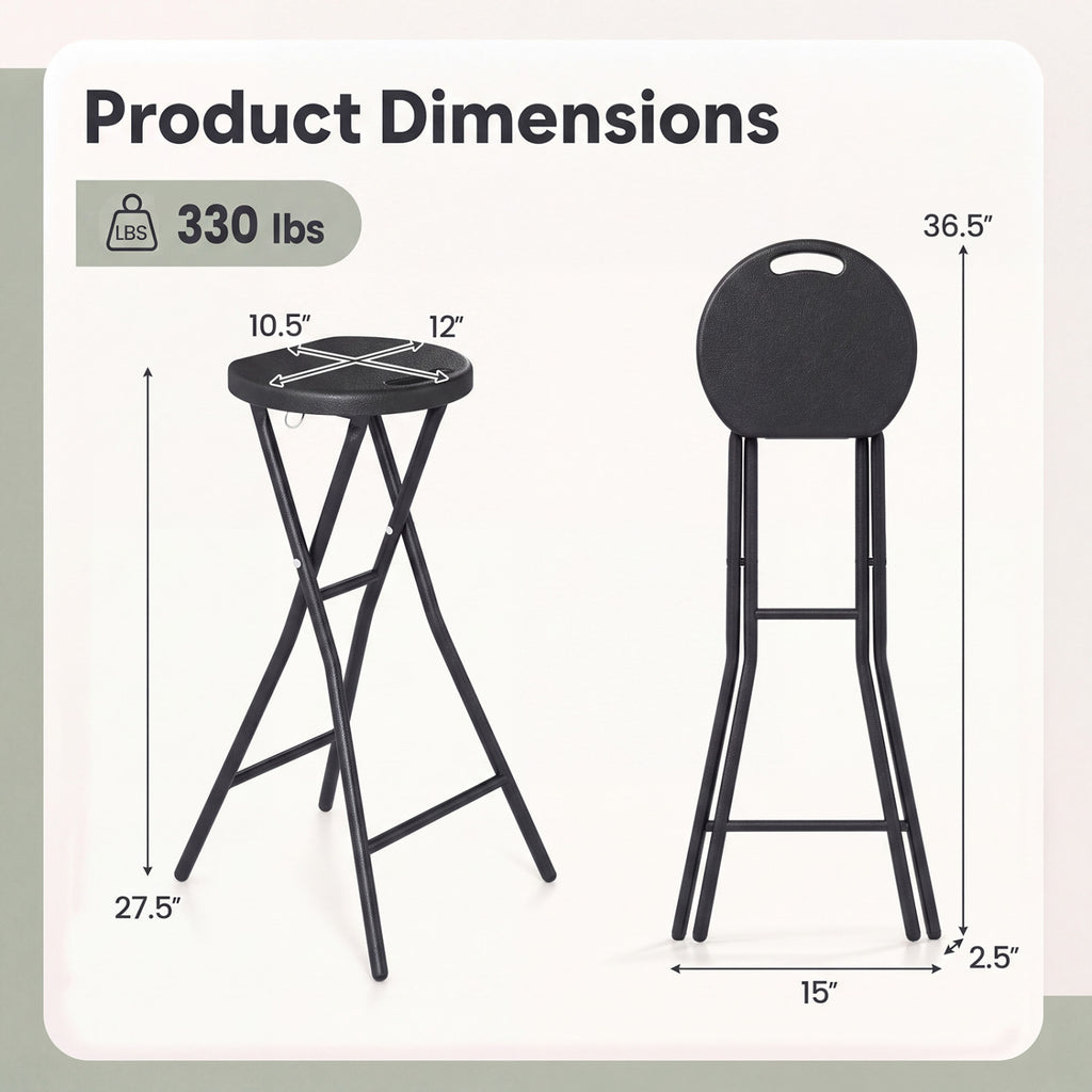 27.5" Folding Bar Stool with HDPE Seat & Carry Handle - Black