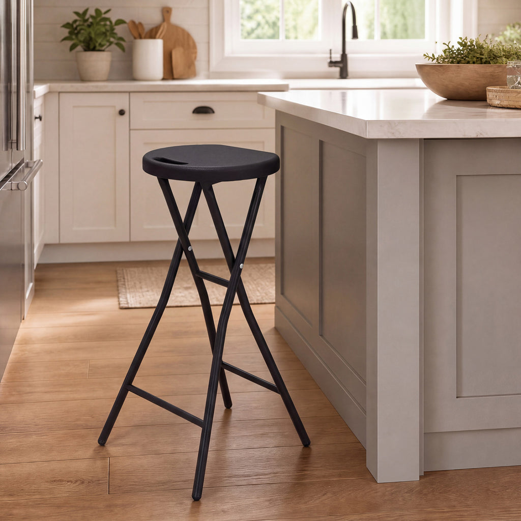 27.5" Folding Bar Stool with HDPE Seat & Carry Handle - Black