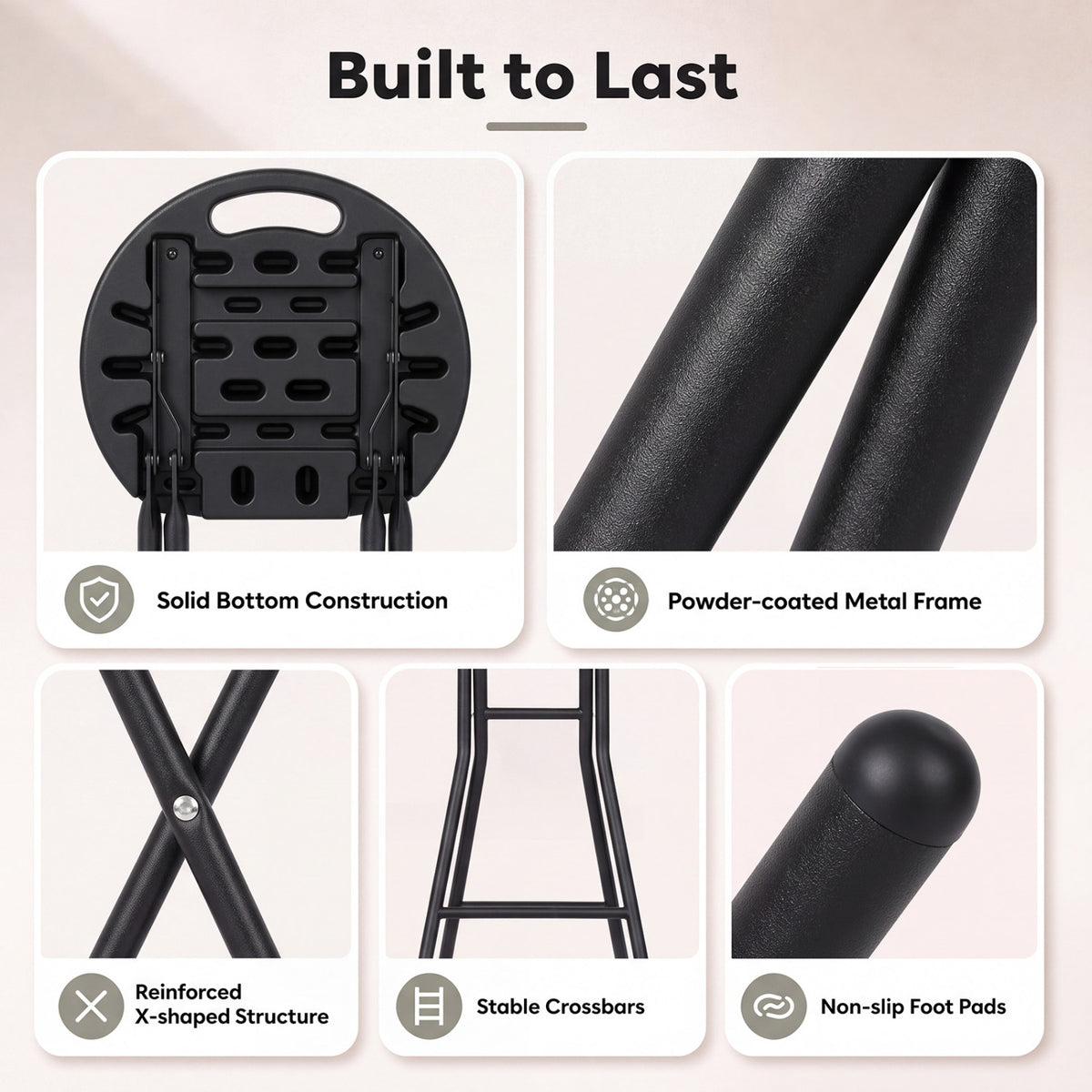 27.5" Folding Bar Stool with HDPE Seat & Carry Handle - Black